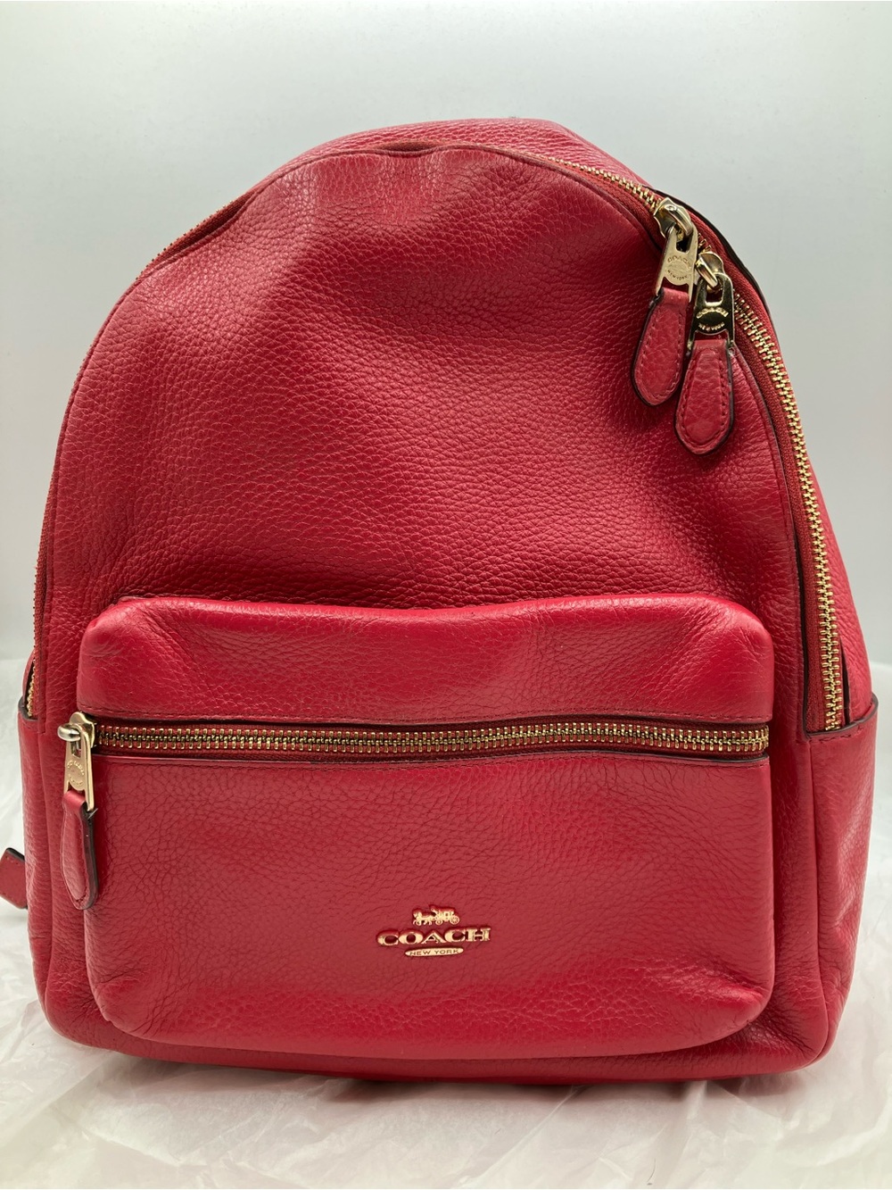Coach Pebbled Leather Backpack in Red